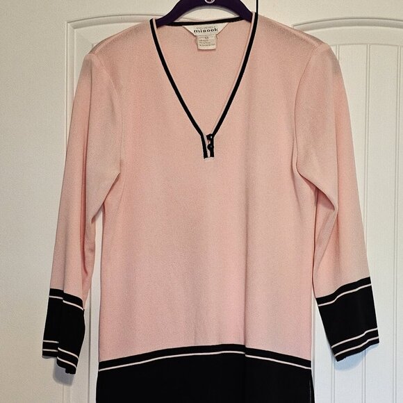 Women's Exclusively Misook V-Neck Pullover Tunic Top Pink/Black Size XS - Picture 1 of 7